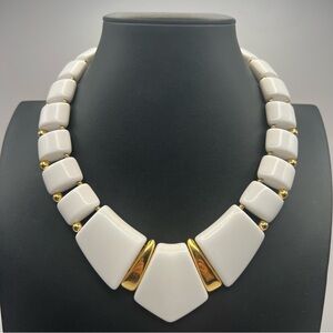 Vintage White & Gold Lucite Napier Collar Choker Necklace